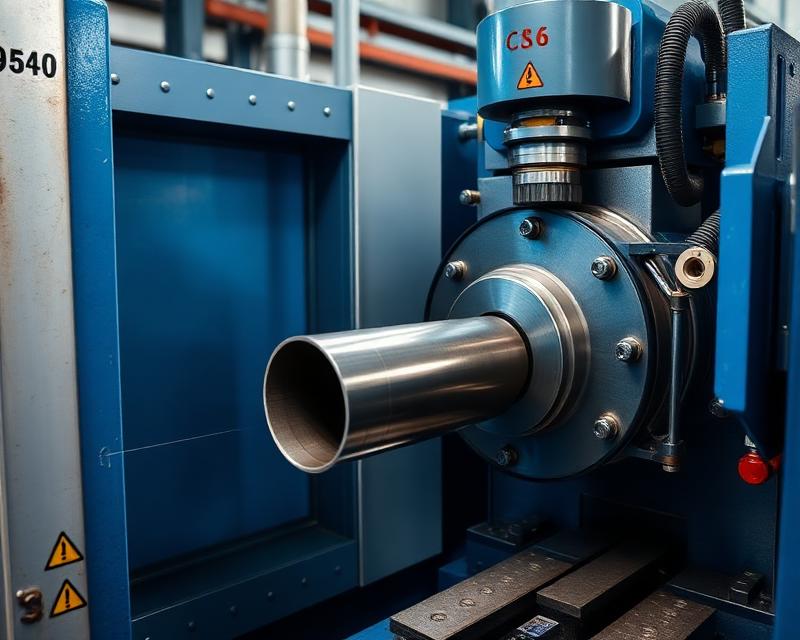 Máquina cortando tubos de aço